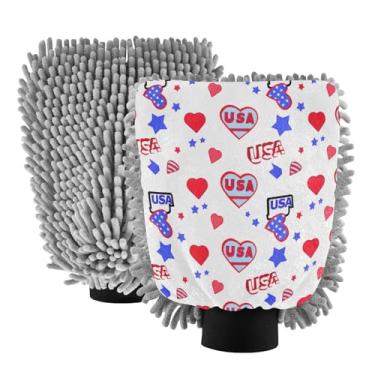 Imagem de STAYTOP Luvas de lavagem de carro Independence Day, 2 peças, luvas de microfibra de chenille, sem arranhões, panos de esponja de lavagem ultra absorventes para carros, limpeza doméstica - M