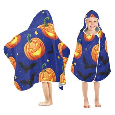 Imagem de Burbuja Toalha de banho com capuz de abóbora de Halloween para crianças, toalha de praia de pelúcia macia absorvente para meninas e meninos 3-10 anos, 61 x 127 cm