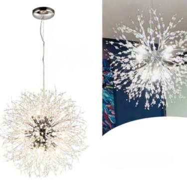 Imagem de Lustre Pendente Cristal Dente de Leão Dourado - Tamanhos 45/50/55cm, Soquete G9, Ideal para Sala de Estar/Vila, Decoração de Luxo Elegante (Prata 50cm/8 G9 Lampadas)