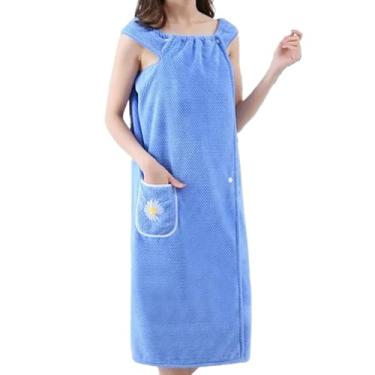 Imagem de Envoltório de toalha de banho feminino, toalha de banho feminina vestível com bolso, toalhas de banho absorventes de lã coral macio para mulheres e meninas, roupão de banho de secagem rápida para casa