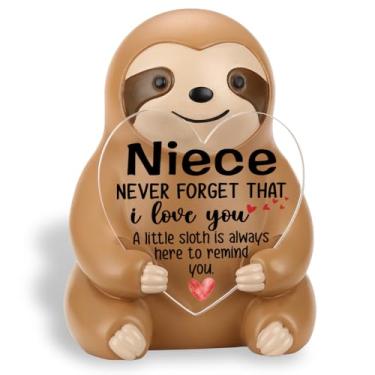 Imagem de CWGOTC Presente de preguiça para sobrinha de tia tio, linda estatueta de preguiça de resina com mensagem positiva de coração, aniversário, Natal, volta às aulas, decoração de mesa de incentivo para