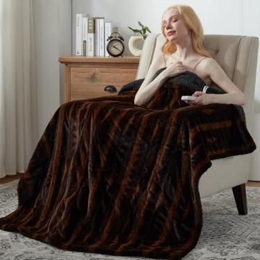 Imagem de SNUGSUN Cobertor aquecido de pele sintética e sherpa, cobertor elétrico seguro certificado ETL e FCC, macio quente 6 níveis de aquecimento e 4 horas de desligamento automático, lavável na máquina, 127