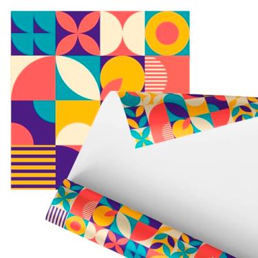 Imagem de Papel Parede Papel de Parede Decorativo, Design Geométrico Moderno, Padrão Colorido com Círculos e Listras em Turquesa, Coral, Roxo e Amarelo 2,80