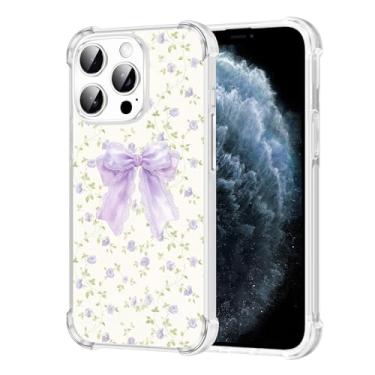 Imagem de Vulfwela Capa protetora para iPhone 11 Pro Max 16,5 cm com laço roxo, estampa floral bordada de renda elegante para mulheres e meninas, antiamarelamento, antiqueda, à prova de choque, capa protetora