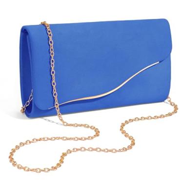 Imagem de XquiziFit Bolsa clutch feminina formal para noite com corrente removível de camurça sintética para festa de casamento, Azul