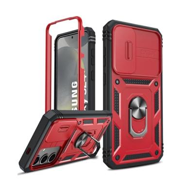 Imagem de Capa compatível com Samsung Galaxy S23-FE: Capa de telefone Galaxy S23 FE com suporte de anel giratório, capa de câmera deslizante para Samsung S23 FE, vermelha