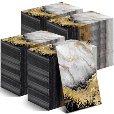 Imagem de Geyoga Guardanapos de mármore para hóspedes, 400 peças, guardanapos de papel descartáveis para banheiro de hóspedes, toalhas de mão marmorizadas em ouro preto para decoração de mesa de cozinha de casa