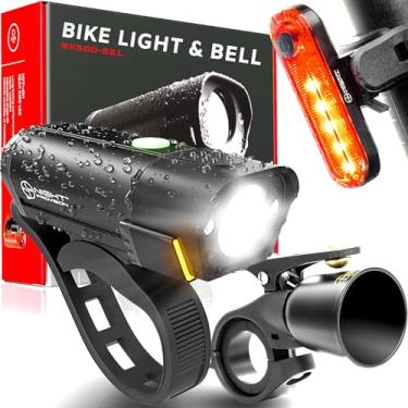 Imagem de Conjunto de luzes de bicicleta BX500-BEL – Potente USB-C luzes dianteiras e traseiras 10 horas Max recarregável Tipo-C kit de faróis de bicicleta LED – Acessórios de lanterna traseira máxima de 18