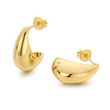 Imagem de FRUMOS Brincos femininos de prata esterlina 925 banhados a ouro 18 quilates com argola hipoalergênica pequena zircônia cúbica, Medium, Metal, Zircônia cúbica