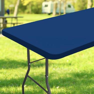 Imagem de Veblandy Toalha de mesa retangular, toalha de mesa elástica de poliéster impermeável, capa de mesa elástica lavável para piquenique, acampamento, festa, casamento, ar livre, interior (76 x 122 cm