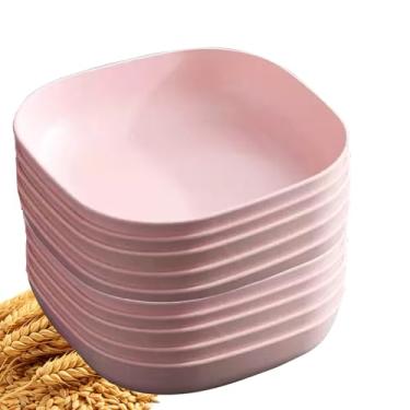 Imagem de YuanQ Pacote com 10 pratos de salada quadrados profundos de 14,5 cm, inquebráveis, leves, seguros para lava-louças e micro-ondas, reutilizáveis para lanche ou salada (rosa)