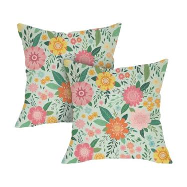 Imagem de Fjfz Conjunto de 2 capas de almofada decorativas florais primavera verão 45,7 x 45,7 cm, flores coloridas para varanda botânica ao ar livre, decoração de casa, fazenda, pastoral, sofá, sofá