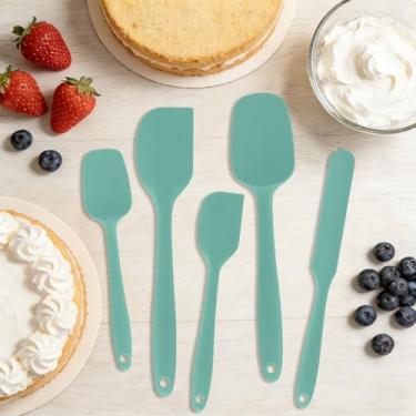 Imagem de Conjunto de 5 espátulas de silicone, espátula de grau alimentício para misturar, raspar, espalhar e preparar cozinhar, uso na cozinha, verde