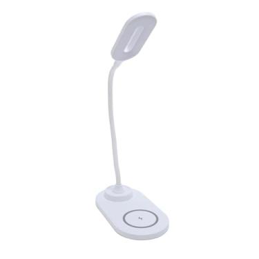Imagem de POCREATION Luminária de Mesa LED Com Carregamento Sem Fio e USB 15W para Celular 5W para Fones Braço Ajustável 360° Cuidado Com Os Olhos para Home Office Estudo (Branco)
