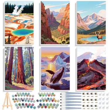 Imagem de EggSun Kit de pintura emoldurada por números para adultos, iniciantes com cavalete de madeira, kits de pintura a óleo acrílica DIY por números em tela para decoração de casa (paisagem de parque