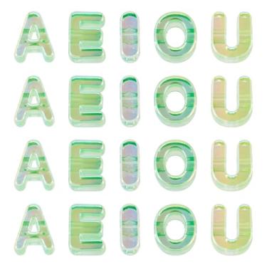 Imagem de FASHEWELRY 50 peças de contas grandes de cristal de 20 mm contas de vogal acrílica coloridas 3D deslizantes transparentes 3D contas do alfabeto para chaveiros faça você mesmo, pulseira paracord (verde