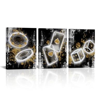 Imagem de Visual Art Decor Baralho arte de parede decoração de sala de jogos pintura menino adolescente decoração de quarto de meninas emoldurado 30 x 40,6 cm x 3 peças (branco)