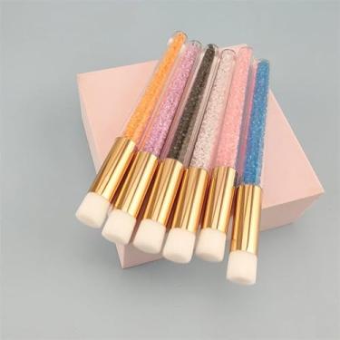 Imagem de 1 pincel de maquiagem rosa transparente diamante glitter multicolor haste longa mousse escova de limpeza escova de batom de cerdas de fibra macia