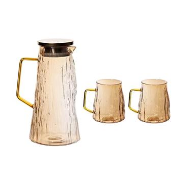 Imagem de Conjunto de chaleira de água de vidro para chá gelado com 2 xícaras de jarro doméstico de grande capacidade com alça para bebidas, chá, água quente e fria, jarro de água fria (cor: C) (B)
