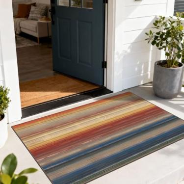 Imagem de Othilic Tapete moderno para ambientes externos – 71 cm x 109 cm Tapete para porta da frente interna externa antiderrapante lavável tapete de entrada ombré ferrugem para entrada, cozinha, quarto