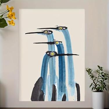 Imagem de 1 peça de impressão de pintura abstrata de guindaste em aquarela, arte em tela sem moldura para decoração de parede de estudo de casa de fazenda moderna. (Observação: sem moldura), 20 cm x 30 cm