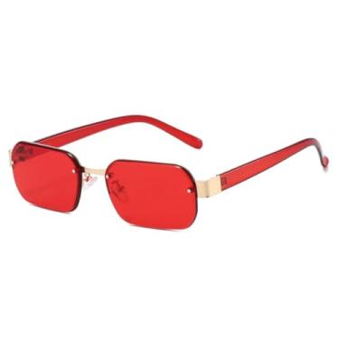 Imagem de HCHES Óculos de Sol Retangulares Femininos Fashion Retrô, Armação de Luxo, Casuais, Masculinos, Proteção UV400 (Dourado e Vermelho)