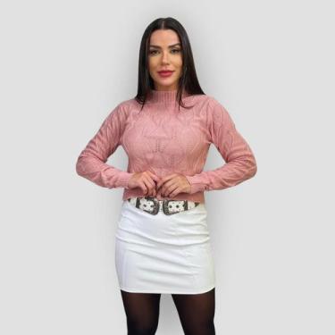 Imagem de Blusa Cropped Tricô Feminina Trançado Manga Longa Blogueira - GIP ECOM