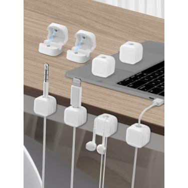 Imagem de Pacote com 8 suportes organizadores de cabos, adesivo forte para gerenciamento de cabos de mesa magnético fácil de abrir, organizar cabos de carregamento de telefone, organizador de fios organizado