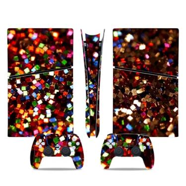Imagem de Película de decalque para disco Ps5, capa adesiva de vinil de corpo inteiro para console e controle PlayStation 5 (edição de disco PS5, Blue Lightning) (glitter preto vermelho, PS5 Slim Digital)