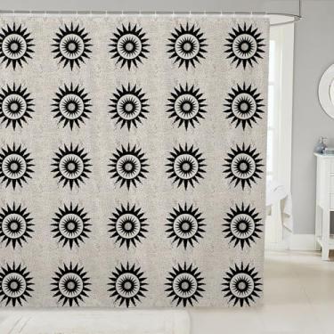 Imagem de Feelyou Cortina de chuveiro com padrão de sol para decoração de banheiro, boêmia, boêmia para barracas, banheiras, sol e lua, acessórios de banheiro, tecido de poliéster impermeável, com 12 ganchos