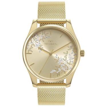 Imagem de Relógio Technos Feminino 2036Mqv/1X Flores Mesh Dourado