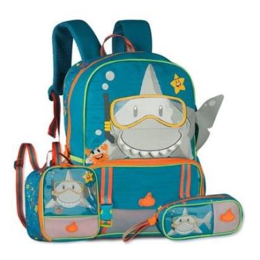 Imagem de Kit Escolar Meninos Mochila Tubarão com Lancheira e Estojo-Masculino
