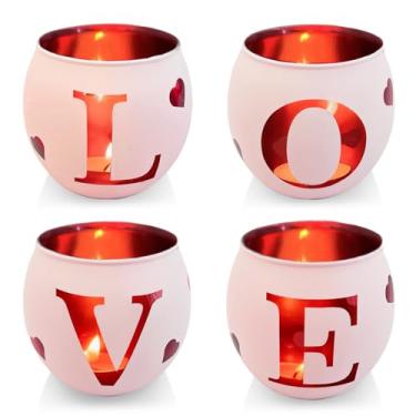 Imagem de Castiçais de vidro para luz de chá, mesa de suporte de vela votiva, decorações de centro de mesa de amor para decoração de festa de casamento dos namorados (Rosa-4)