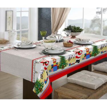 Imagem de Toalha de Mesa Linhão Rústica Oxford - Estampada, 4, 6 e 8 Lugares, Durável e Elegante para Cozinha ou Sala de Jantar(Arvore de Natal,250x1,40)