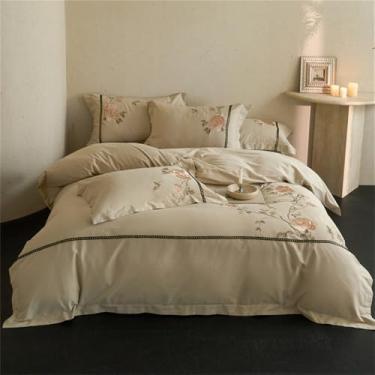 Imagem de Conjunto de cama bordado com flores, em algodão escovado, com capa de edredom e lençol de baixo, cor 1, lençol de baixo de 1,5 m.