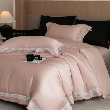 Imagem de Conjunto de cama de verão macio, sedoso e refrescante, com capa de edredom de borda larga, lençol de cima/com elástico e fronhas (4 peças), cor 4, lençol de baixo com elástico de 1,5 m.