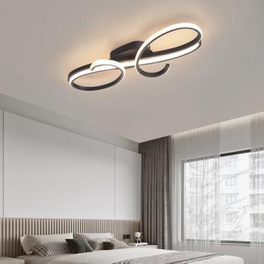 Imagem de Luminária de teto LED moderna de 48 W com controle remoto, dimerizável continuamente (3000-6000 K), lustre de metal e acrílico de 60 cm para iluminação de quarto, sala de estar, escritório e