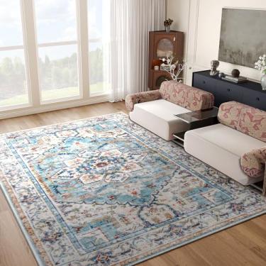 Imagem de Taisier Home Tapete persa 12 x 18 cm, tapete vintage para interior laranja claro, multiestampado, retrô, envelhecido, tapete fino, dobrável, antiderrapante, banheiro, cozinha, quarto