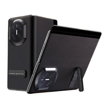 Imagem de LYJSMGZ Capa fina para Huawei Mate X7, com suporte invisível para câmera proteção surround anti-impressão digital, capa de couro vegano, capa à prova de choque, preta, Mate X7