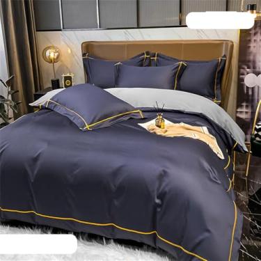 Imagem de Conjunto de cama de algodão de fibra longa, liso e agradável ao toque, com capa de edredom para cama de casal, disponível em tamanhos de 3 e 1,5 m (4 peças).