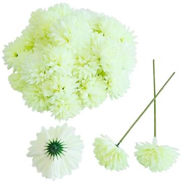 Imagem de 48 peças de cabeças de flores artificiais de crisântemo para centros de mesa da mamãe de baile, bola de flores de crisântemo de seda sintética de 10 cm para casa, escritório, cafeteria, festa e