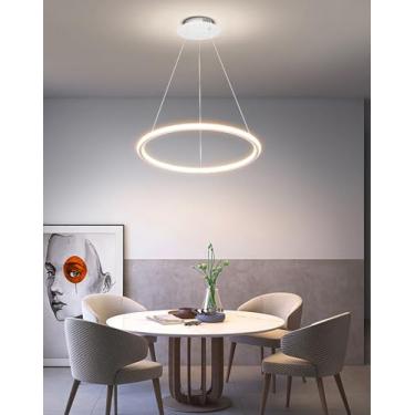 Imagem de Luminária pendente LED moderna para mesa de jantar, com intensidade regulável e controle remoto. Luminária pendente LED moderna e redonda para sala de estar, sala de jantar, escritório e coz