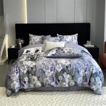 Imagem de Jogo de cama de algodão com estampa vintage de pintura a óleo com flores e plantas, capa de edredom macia e lençol, estilo 1, solteiro 150x200 (4 peças).