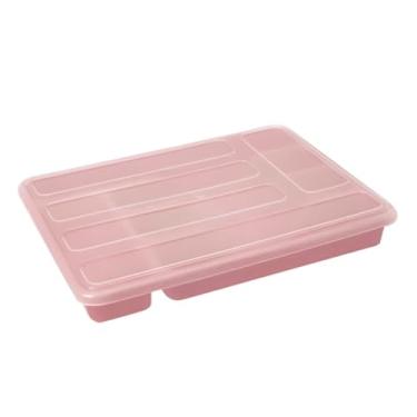 Imagem de Organizador de Talheres Com Tampa Para Gaveta 5 Divisorias Plástico Cozinha Rosa