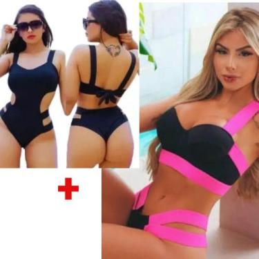 Imagem de Biquini Neon Tiras Grossa+ Maiô Com Bojo Neon Lançamen Verão - Rv Moda