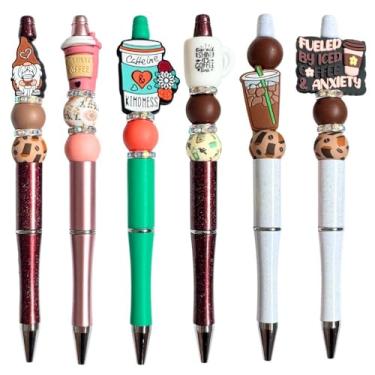 Imagem de 6 canetas para amantes de café, Good Vibes, mistura de café expresso, grãos assados, tema latte, cafeína, tinta gel preta, material de escritório, acessórios de mesa para casa, conjunto de artigos de
