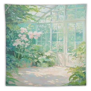 Imagem de Tapeçaria de orquídea com efeito de estufa de primavera, pintura a óleo floral para jardim interno, decoração de plantas exuberantes para sala de estar, quarto, fresca, sazonal, natureza, arte, acento