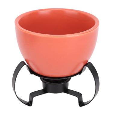 Imagem de Phefop Conjunto de Pote de Fondue de Queijo, Pote de Fondue de Cerâmica Estilo Europeu Com Arte Pintada à Mão Suporte de Metal Destacável para Derreter Queijo, Chocolate, Sobremesas, (Laranja)