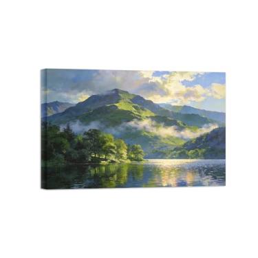 Imagem de Impressão em tela de paisagem de arte de parede - Montanha floresta lago-pintura decoração quadros para sala de estar pronto para pendurar 70x105cm27x41in tela embrulhada