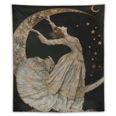 Imagem de Tapeçaria mística Mulher de Vestido Branco Lanterna Caminho Floresta Estranho Escuro Decoração de Parede Sala de Estar Quarto Decoração de Casa Exclusivo Têxtil Pendurado Tapeçaria 50 x 60